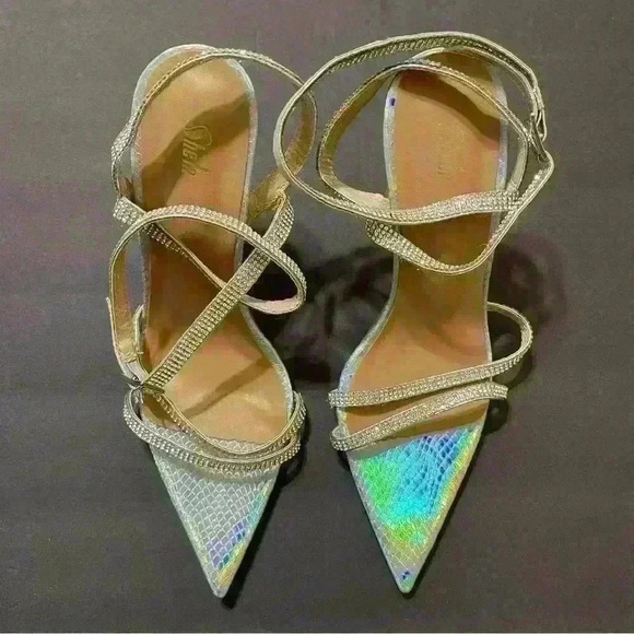 Pointed Toe Heels for Women Ankle Strap Women's Heeled Sandals Glitter Heels - Picture 2 of 9